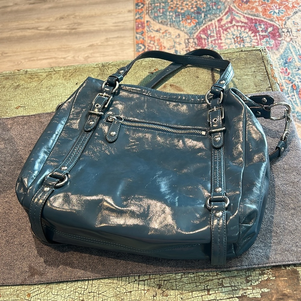 Coach Alexandra 2010 Patent Leather Teal Convertible Satchel Bag - Picture 4 of 7